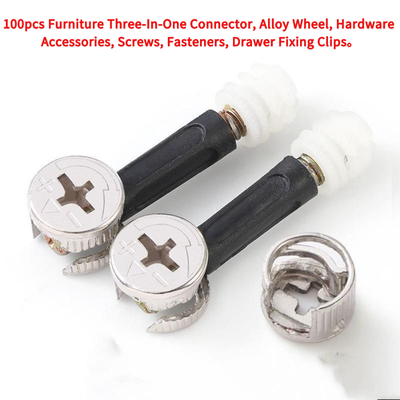 Furniture Hardware Fixing Screws - 100개 가구용 3-in-1 커넥터, 합금 휠,