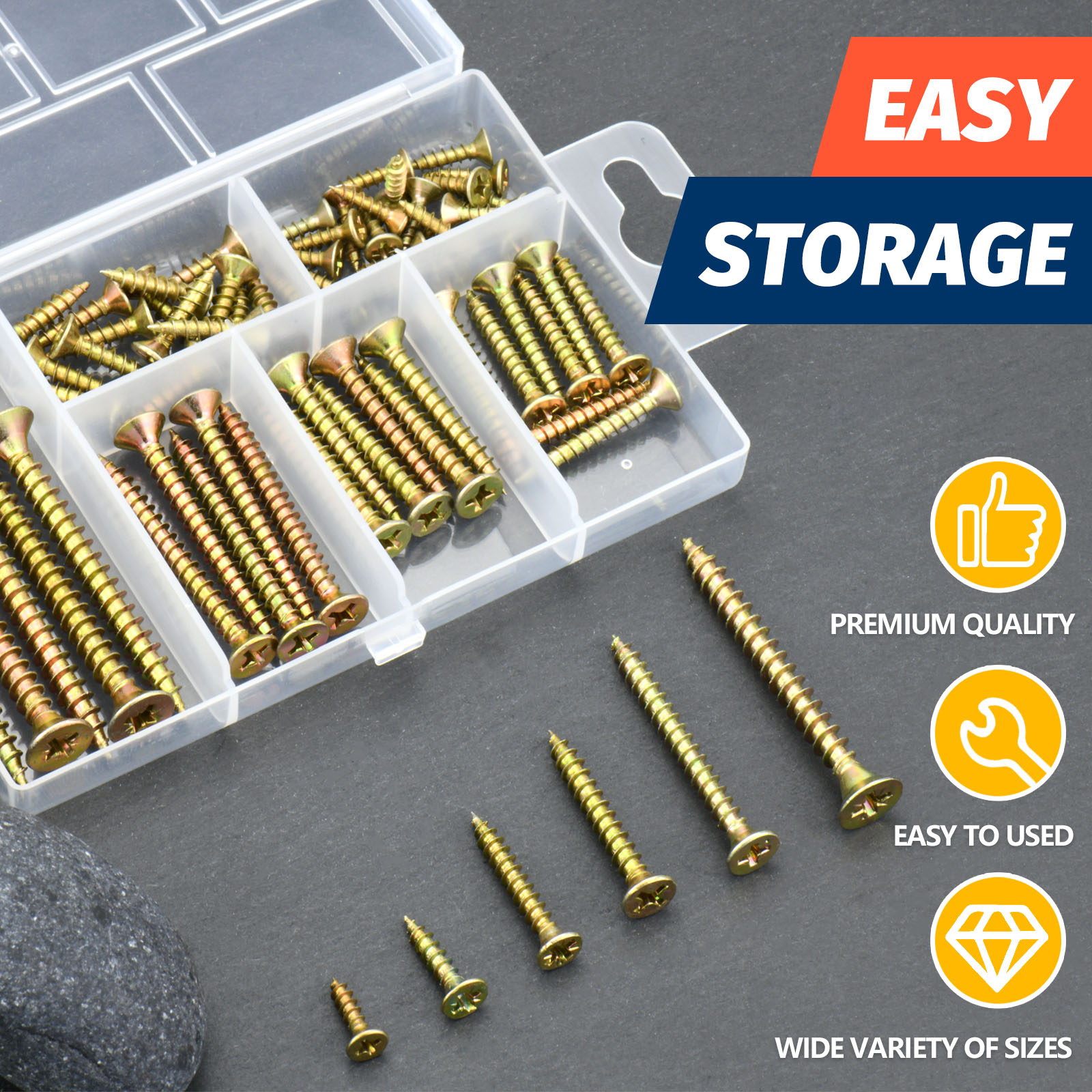 Furniture Hardware Fixing Screws - 고경도 목재 나사 키트(6가지 크기 60개)
